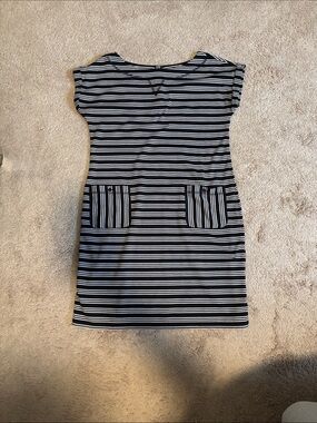 Talbots Black & White Striped Pocket Shift Dress